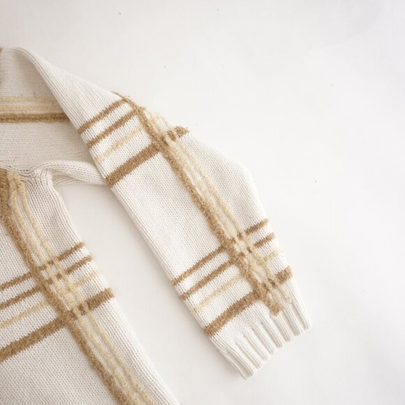 Vintage Liz Claiborne Cream w Brown Cross Pattern Knit Turtleneck Sweater S - Picture 5 of 10